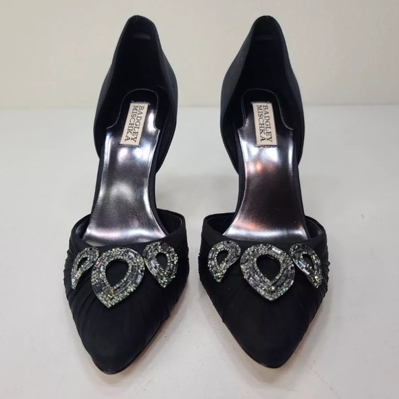 Badgley Mischka Dawn Black Satin Crystal Pump Size 10 M Womens - Picture 2 of 10